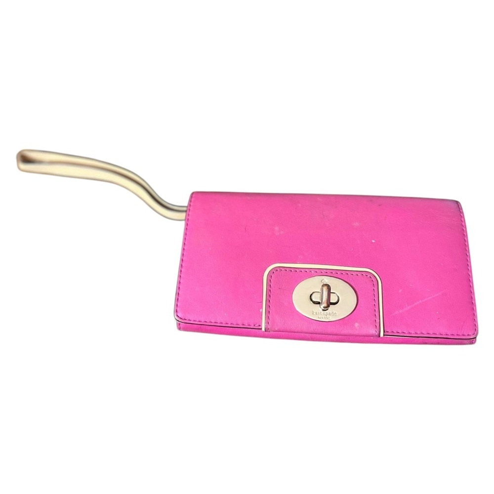 Kate Spade Pink Leather Clutch Wallet Turn Lock‎ Gold Hardware